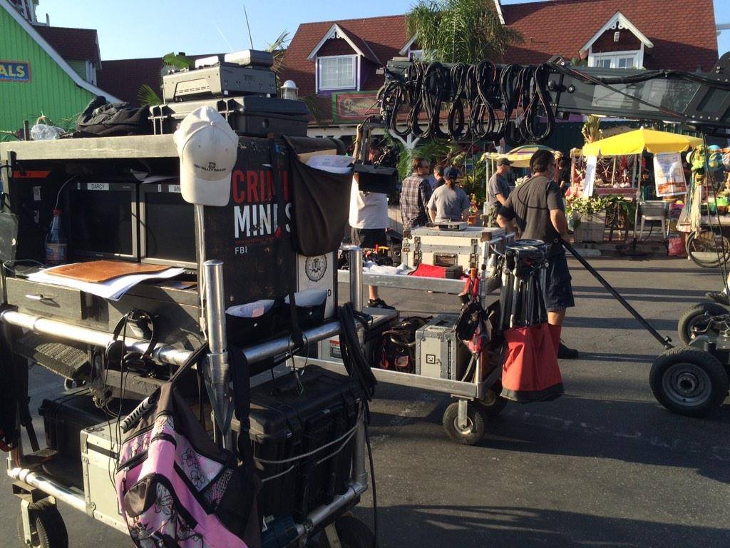 Prepping for a crane shot on the set of Criminal Minds.