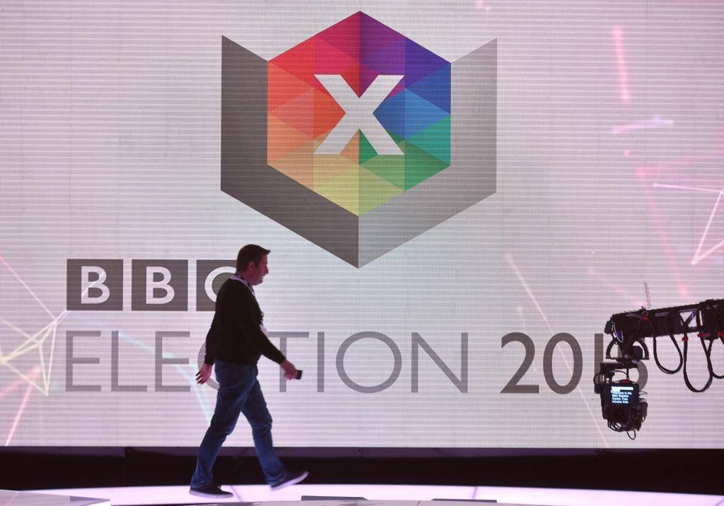 Mo-Sys B20 in front of video wall showing Election Night 2015 logo.