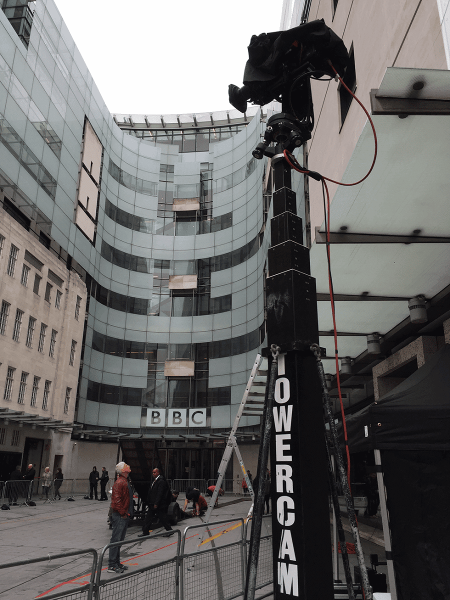 A Mo-Sys B20 on a Towercam in front of the BBC Television Center in London.